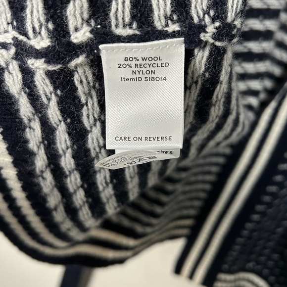 LL Bean women size L signature wool blend long cardigan navy white belted NEW - Picture 14 of 15